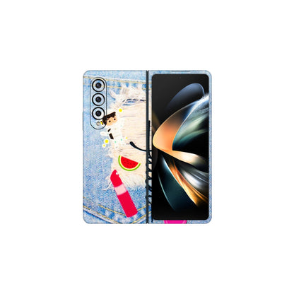 Samsung M/F/Note/Flip and C Phone Skins (All Models) - Denim Jeans Pocket - 3D Embossed Finish (L-134) Samsung Galaxy Z Fold 4