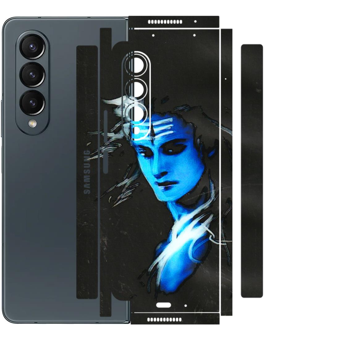 Samsung M/F/Note/Flip and C Phone Skins (All Models) - Har Har Mahadev Blue/Black - 3D Embossed Finish (L-185) Samsung Galaxy Z Fold 4