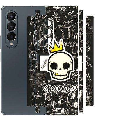 Samsung M/F/Note/Flip and C Phone Skins (All Models) - Funny Skull Black Chalk Grafitti - 3D Embossed Finish (L-22) Samsung Galaxy Z Fold 4