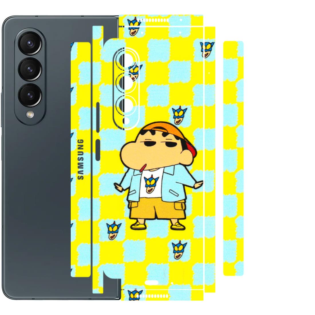 Samsung M/F/Note/Flip and C Phone Skins (All Models) - Yellow Blue Shinchan Cute - 3D Embossed Finish (L-221) Samsung Galaxy Z Fold 4