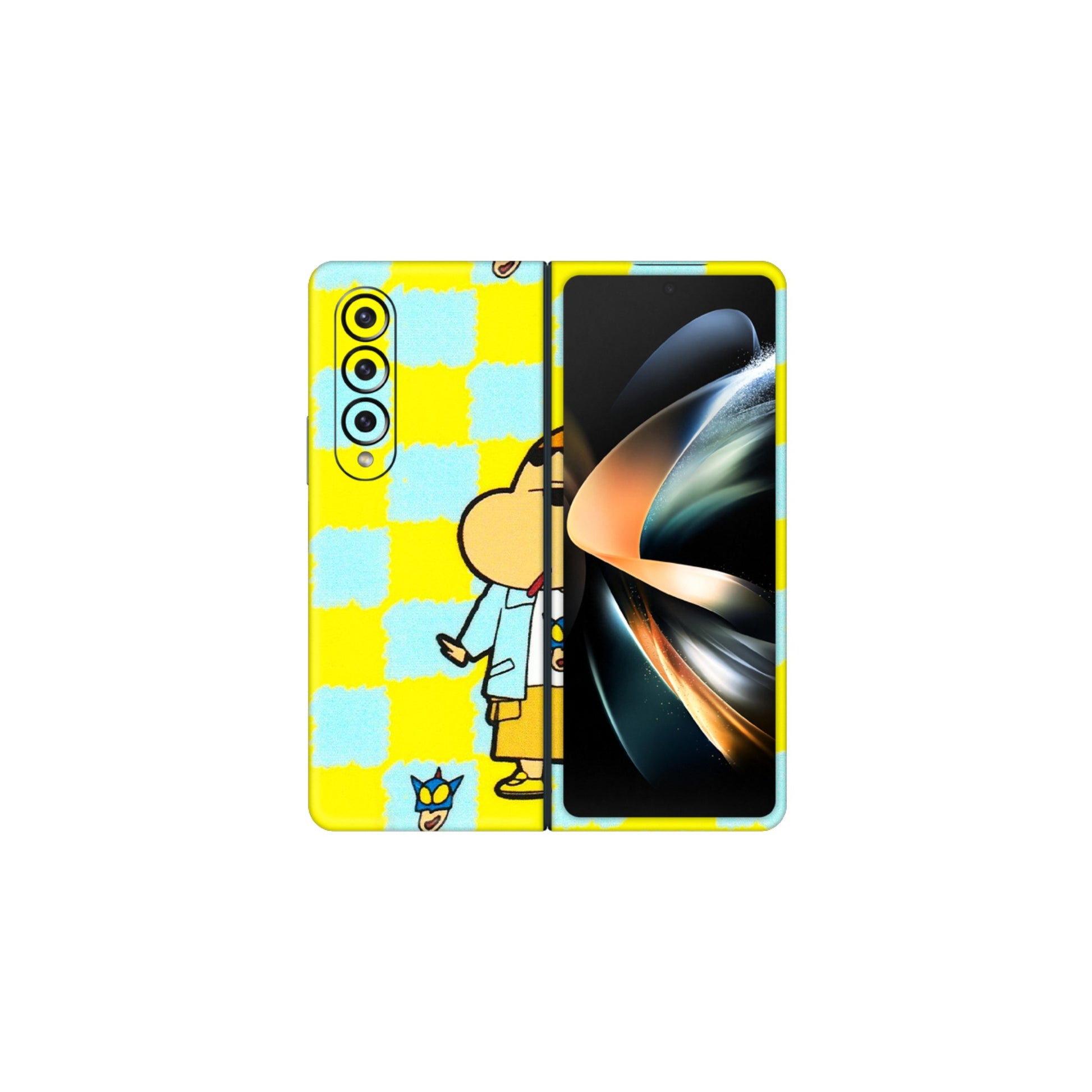 Samsung M/F/Note/Flip and C Phone Skins (All Models) - Yellow Blue Shinchan Cute - 3D Embossed Finish (L-221) Samsung Galaxy Z Fold 4