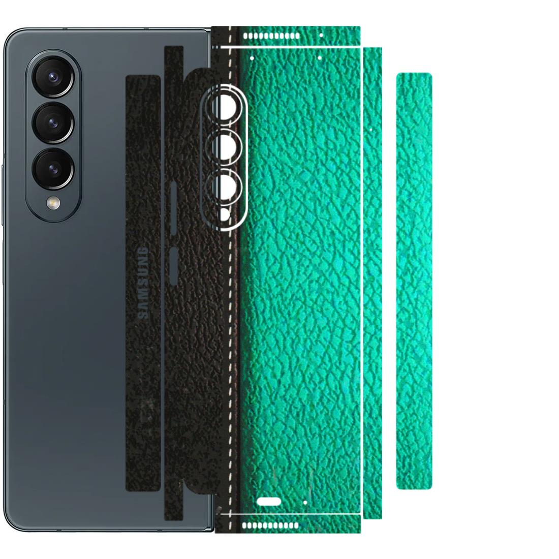 Samsung M/F/Note/Flip and C Phone Skins (All Models) - Black Green Dual Leather Stich - 3D Embossed Finish (L-233) Samsung Galaxy Z Fold 4