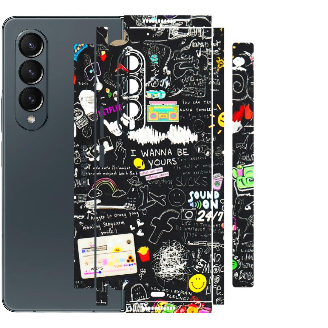 Samsung M/F/Note/Flip and C Phone Skins (All Models) - Black Creatives Doodles - 3D Embossed Finish (L-311) Samsung Galaxy Z Fold 4
