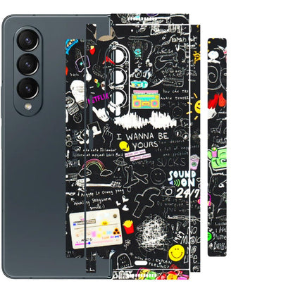 Samsung M/F/Note/Flip and C Phone Skins (All Models) - Black Creatives Doodles - 3D Embossed Finish (L-311) Samsung Galaxy Z Fold 4