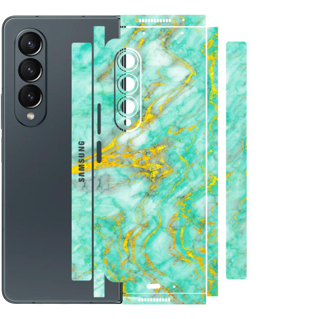 Samsung M/F/Note/Flip and C Phone Skins (All Models) - Green And Gold Marble Feel - Matte Finish (M-16) Samsung Galaxy Z Fold 4
