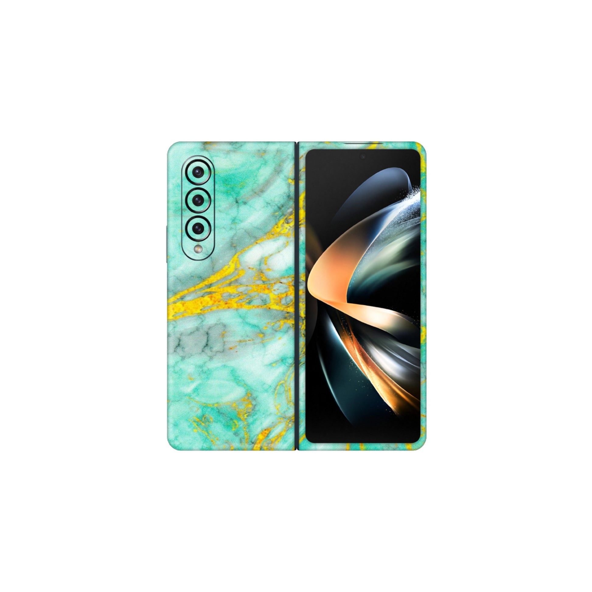 Samsung M/F/Note/Flip and C Phone Skins (All Models) - Green And Gold Marble Feel - Matte Finish (M-16) Samsung Galaxy Z Fold 4