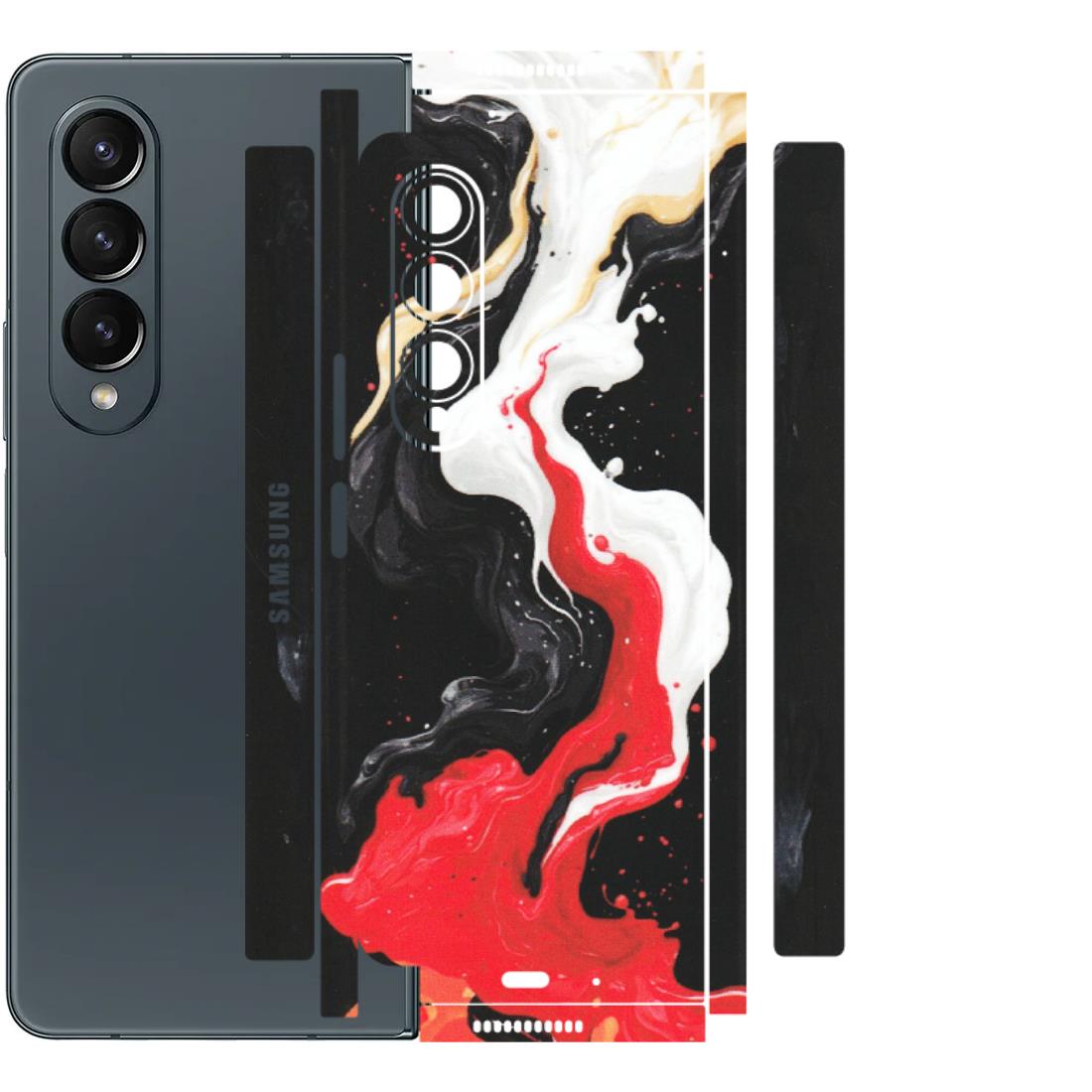 Samsung M/F/Note/Flip and C Phone Skins (All Models) - Black Red White Paint Splash Fusion - Matte Finish (M-56) Samsung Galaxy Z Fold 4