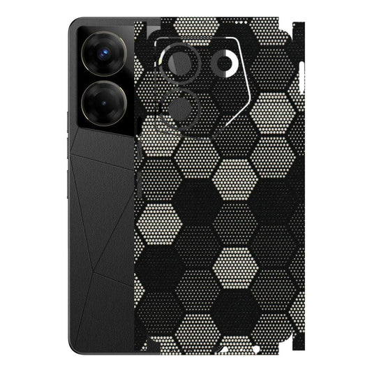 Tecno Phone Skins (All Models) - Black & White Dotted Honeycomb Texture - 3D Embossed Finish (L-202) Tecno Camon 20 Pro