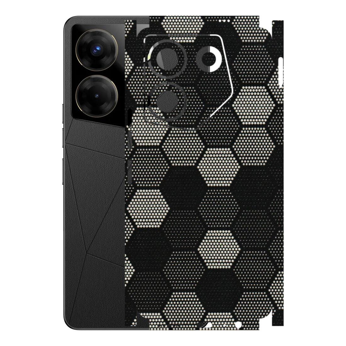 Tecno Phone Skins (All Models) - Black & White Dotted Honeycomb Texture - 3D Embossed Finish (L-202) Tecno Camon 20 Pro