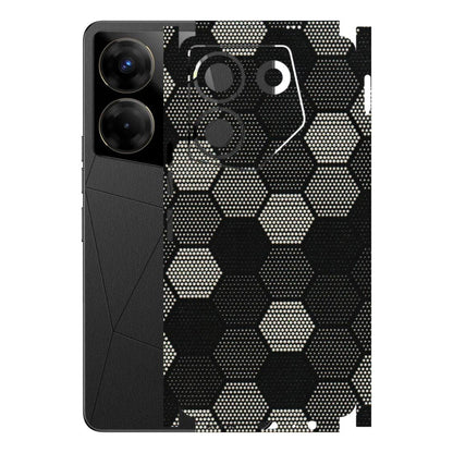 Tecno Phone Skins (All Models) - Black & White Dotted Honeycomb Texture - 3D Embossed Finish (L-202) Tecno Camon 20 Pro