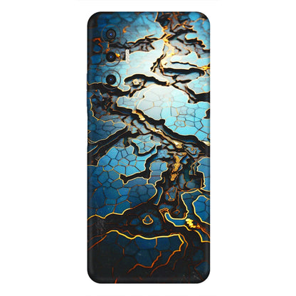 Tecno Phone Skins (All Models) - Blue Gold Abstract - 3D Embossed Finish (L-11) Tecno Pova 3
