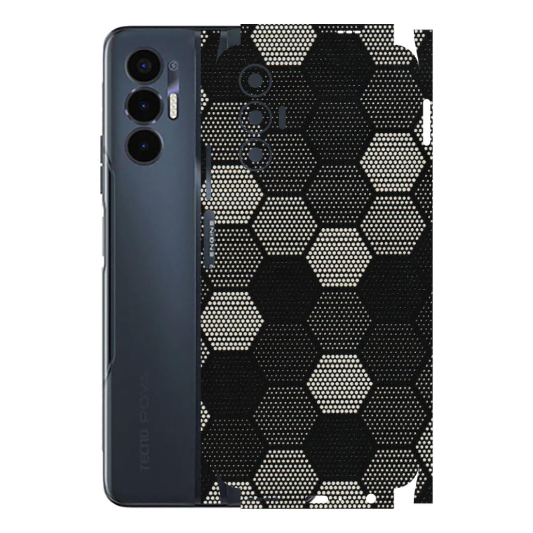 Tecno Phone Skins (All Models) - Black & White Dotted Honeycomb Texture - 3D Embossed Finish (L-202) Tecno Pova 3