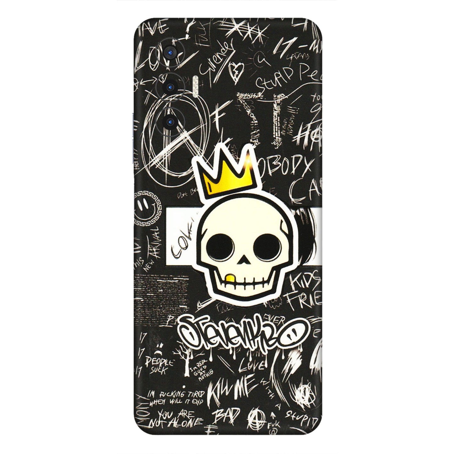 Tecno Phone Skins (All Models) - Funny Skull Black Chalk Grafitti - 3D Embossed Finish (L-22) Tecno Pova 3