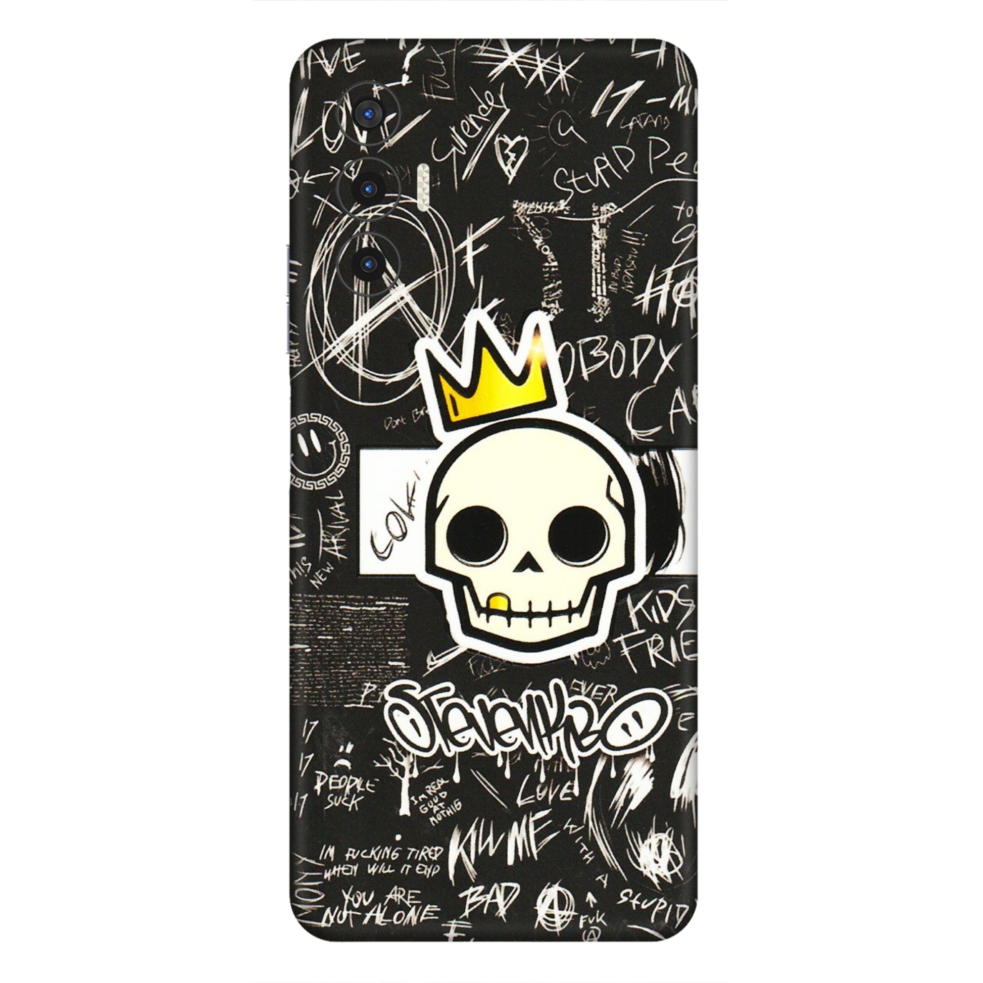 Tecno Phone Skins (All Models) - Funny Skull Black Chalk Grafitti - 3D Embossed Finish (L-22) Tecno Pova 3