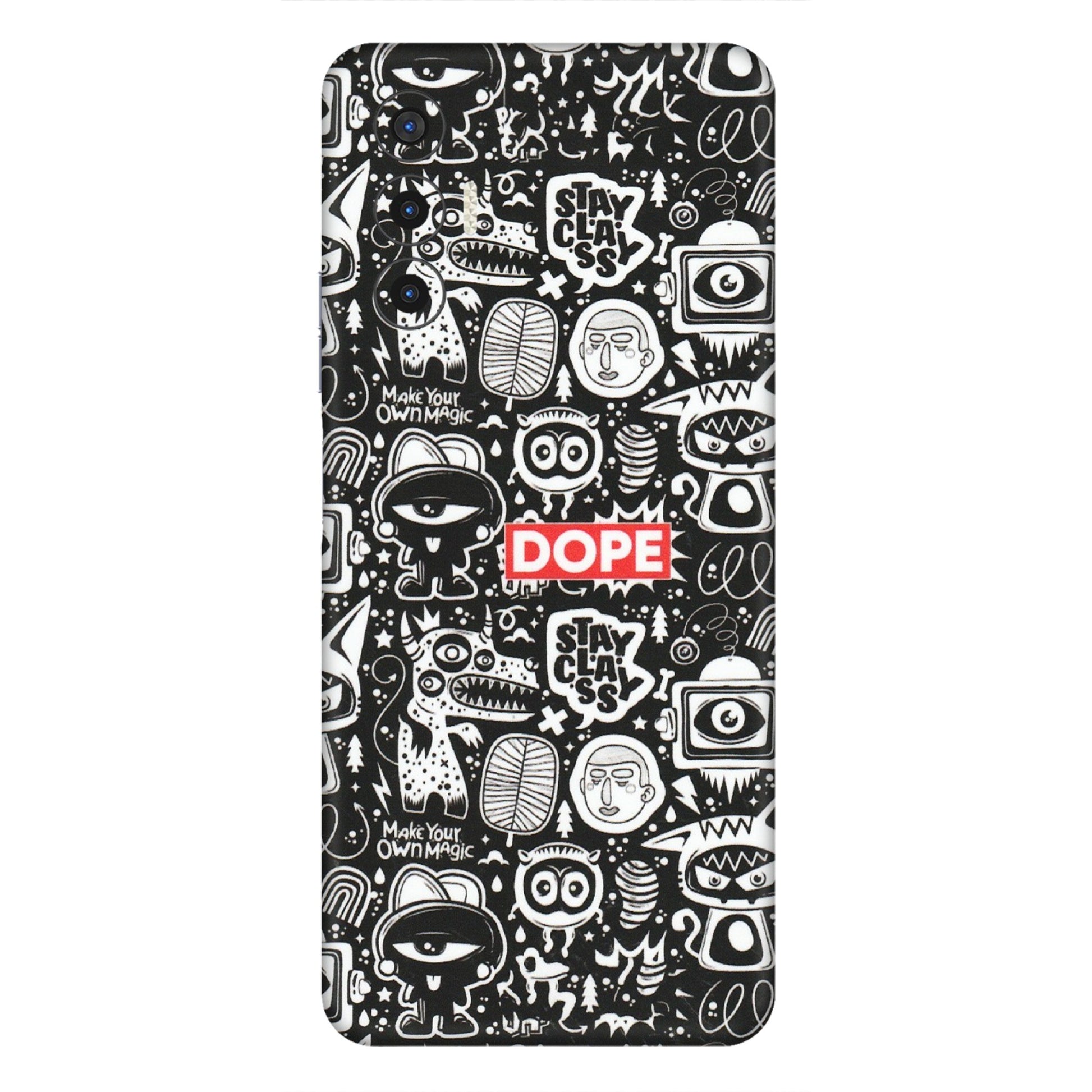 Tecno Phone Skins (All Models) - Dope Stay Classy Black Doodles - Matte Finish (M-126) Tecno Pova 3