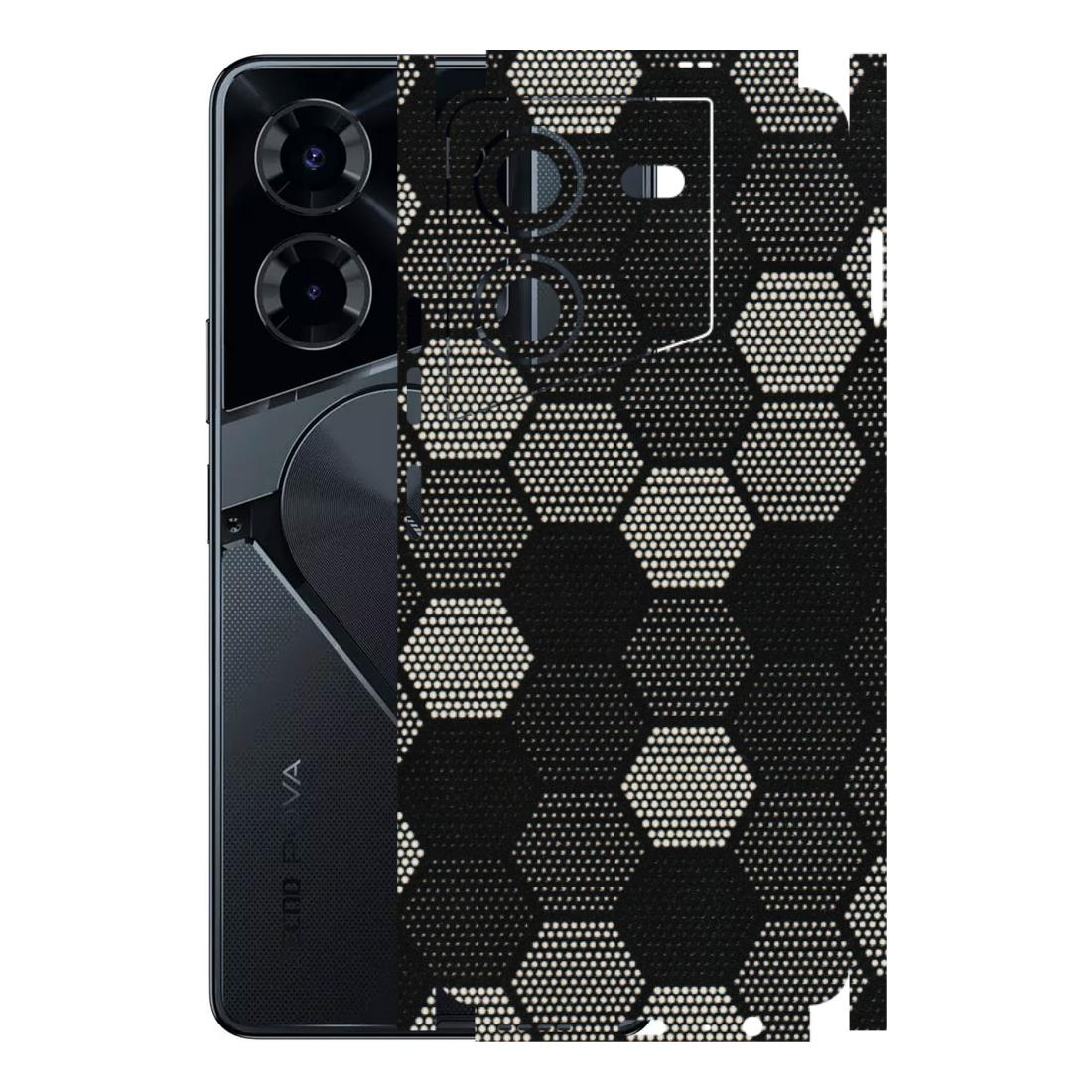 Tecno Phone Skins (All Models) - Black & White Dotted Honeycomb Texture - 3D Embossed Finish (L-202) Tecno Pova 5