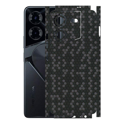 Tecno Phone Skins (All Models) - Black Grey Honeycomb Sober - 3D Embossed Finish (L-85) Tecno Pova 5