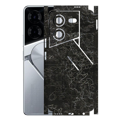 Tecno Phone Skins (All Models) - Black map Texture - 3D Embossed Finish (L-201) Tecno Pova 5 Pro(5G)