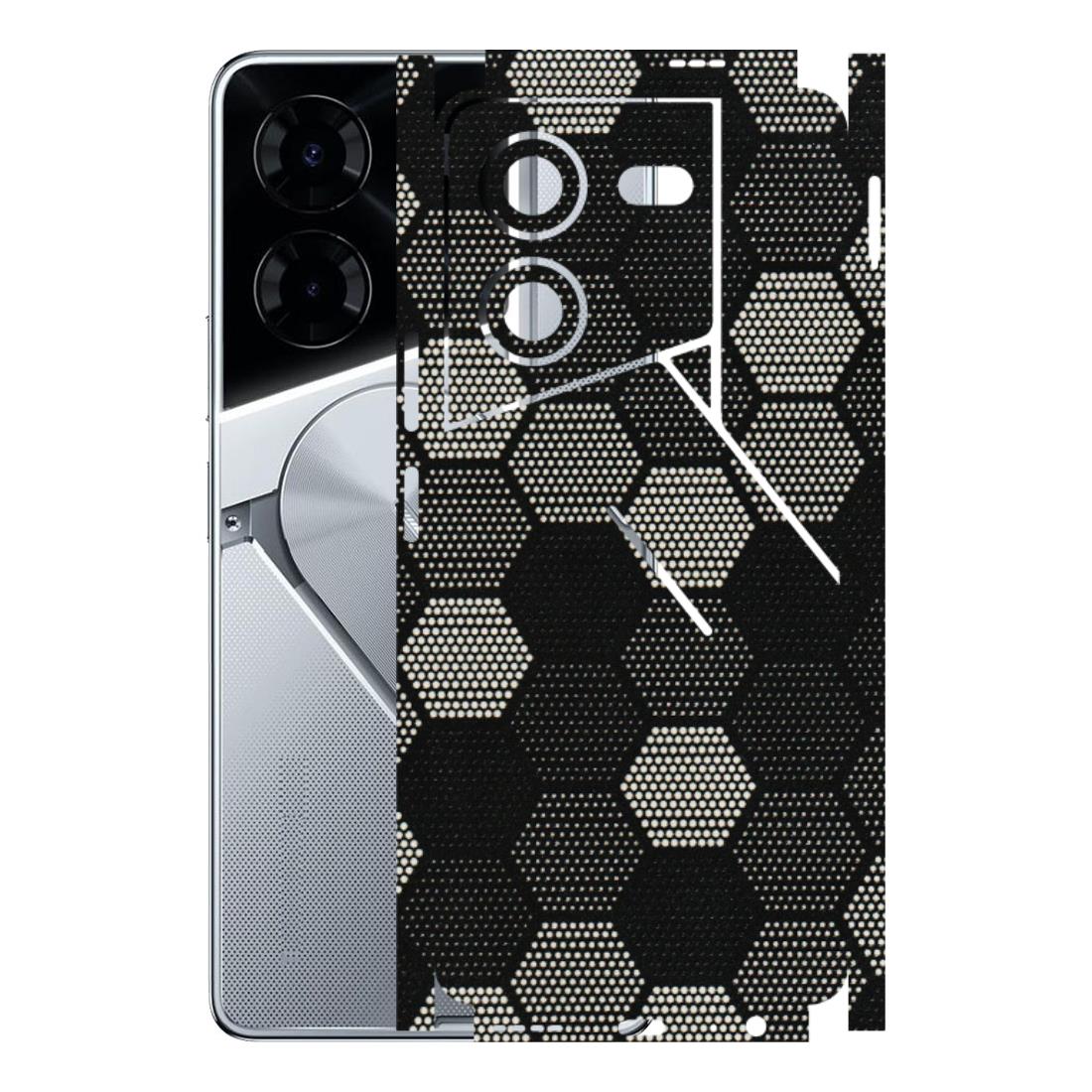 Tecno Phone Skins (All Models) - Black & White Dotted Honeycomb Texture - 3D Embossed Finish (L-202) Tecno Pova 5 Pro(5G)