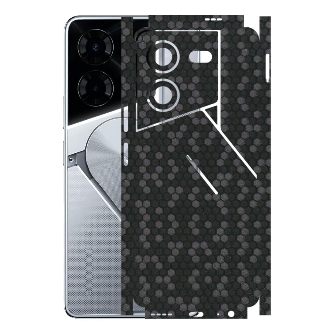 Tecno Phone Skins (All Models) - Black Grey Honeycomb Sober - 3D Embossed Finish (L-85) Tecno Pova 5 Pro(5G)