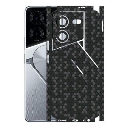 Tecno Phone Skins (All Models) - Black Grey Honeycomb Sober - 3D Embossed Finish (L-85) Tecno Pova 5 Pro(5G)
