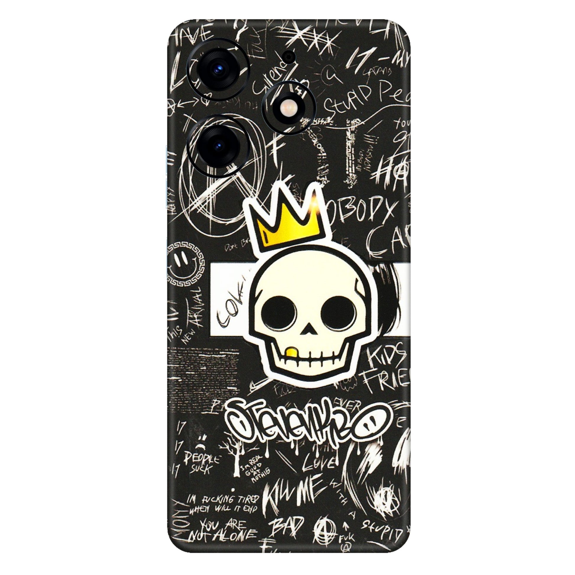 Tecno Phone Skins (All Models) - Funny Skull Black Chalk Grafitti - 3D Embossed Finish (L-22) Tecno Spark 10 PRO
