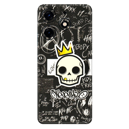 Tecno Phone Skins (All Models) - Funny Skull Black Chalk Grafitti - 3D Embossed Finish (L-22) Tecno Spark 10 PRO