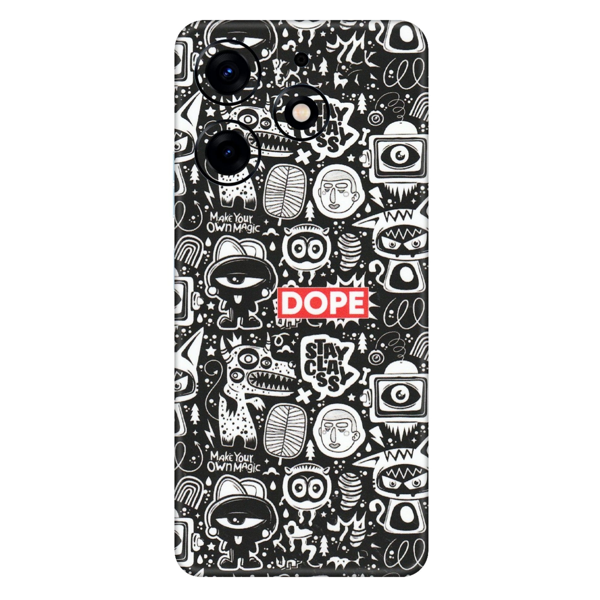 Tecno Phone Skins (All Models) - Dope Stay Classy Black Doodles - Matte Finish (M-126) Tecno Spark 10 PRO