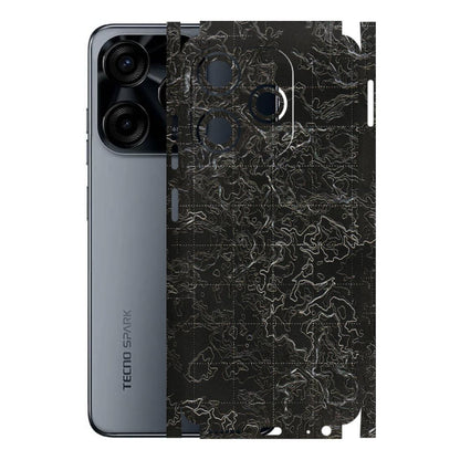 Tecno Phone Skins (All Models) - Black map Texture - 3D Embossed Finish (L-201) Tecno Spark (5G) 10C
