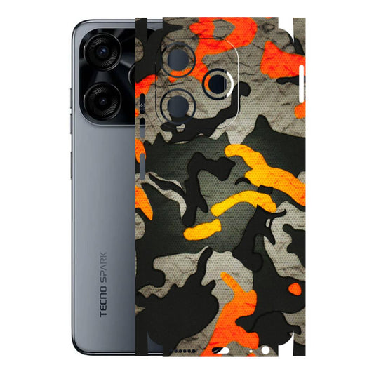 Tecno Phone Skins (All Models) - Orange Camouflage - 3D Embossed Finish (L-204) Tecno Spark (5G) 10C