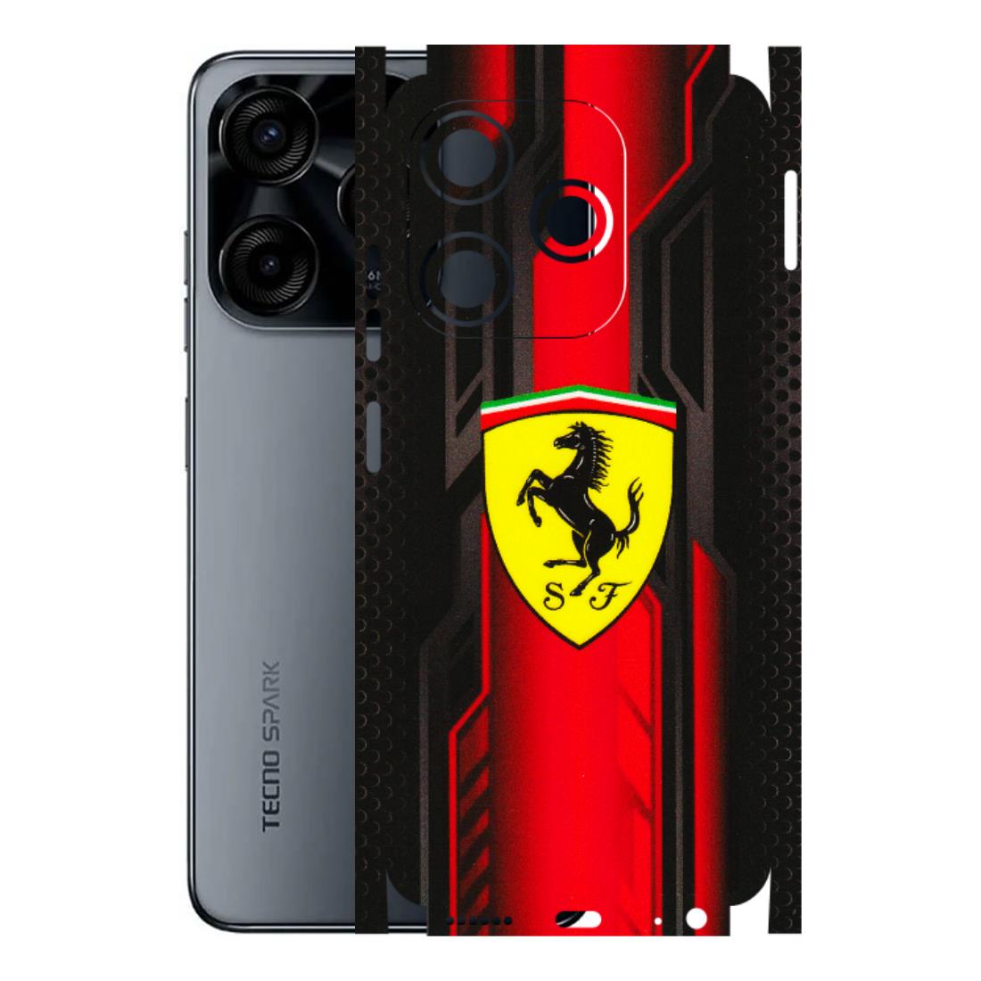 Tecno Phone Skins (All Models) - Black Ferrari Logo - 3D Embossed Finish (L-253) Tecno Spark (5G) 10C