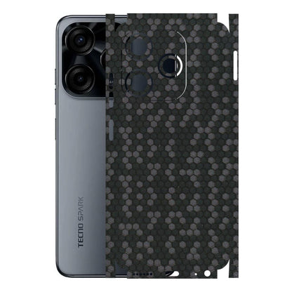 Tecno Phone Skins (All Models) - Black Grey Honeycomb Sober - 3D Embossed Finish (L-85) Tecno Spark (5G) 10C