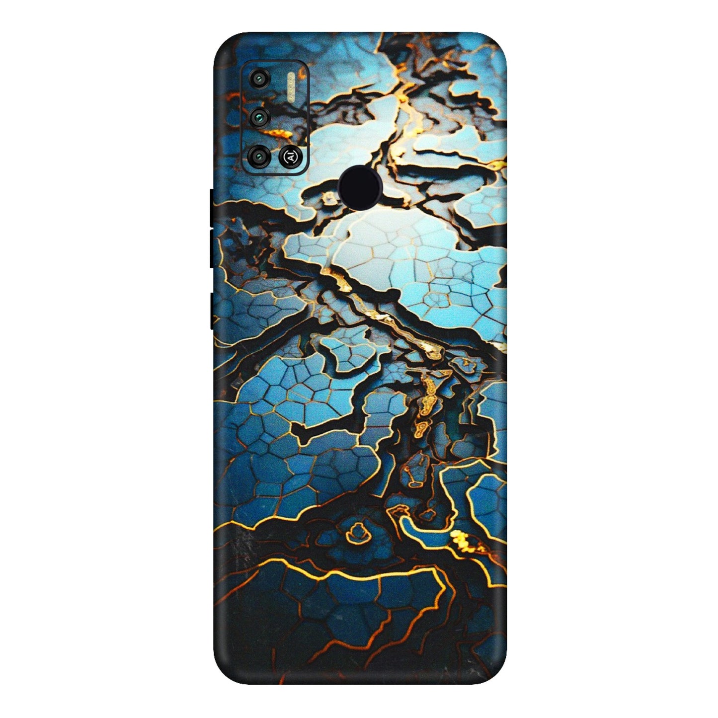 Tecno Phone Skins (All Models) - Blue Gold Abstract - 3D Embossed Finish (L-11) Tecno Spark 6 AIR