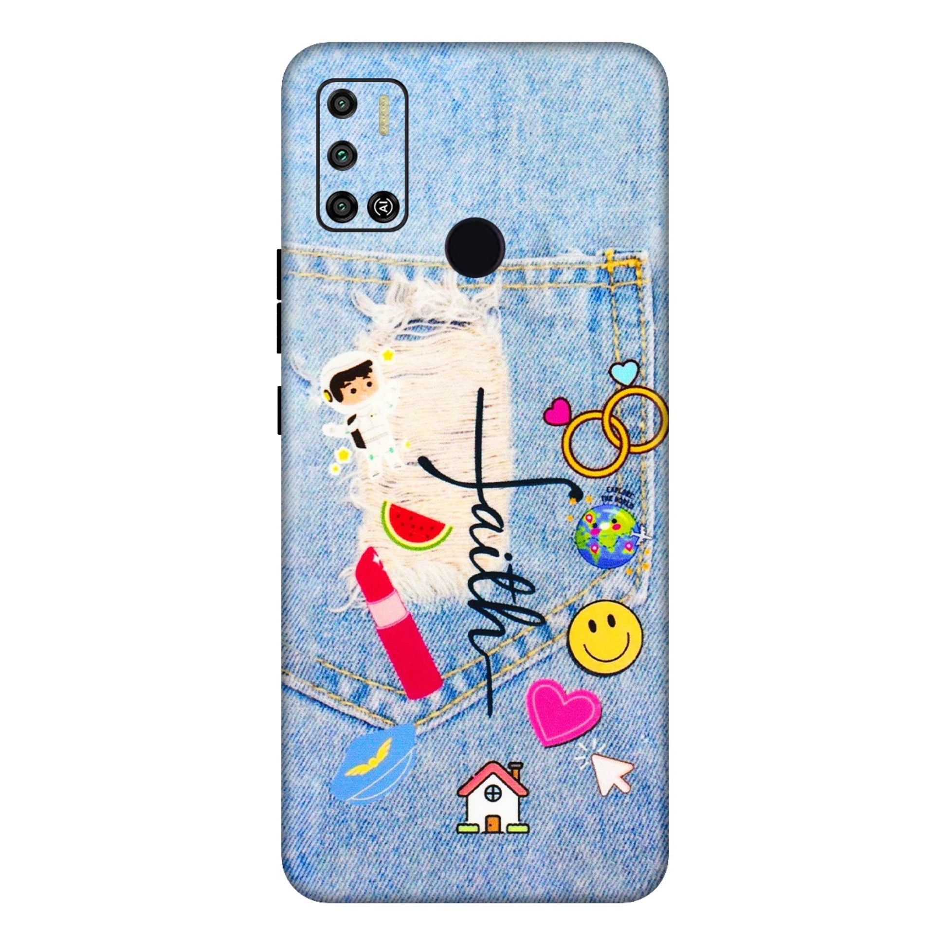 Tecno Phone Skins (All Models) - Denim Jeans Pocket - 3D Embossed Finish (L-134) Tecno Spark 6 AIR