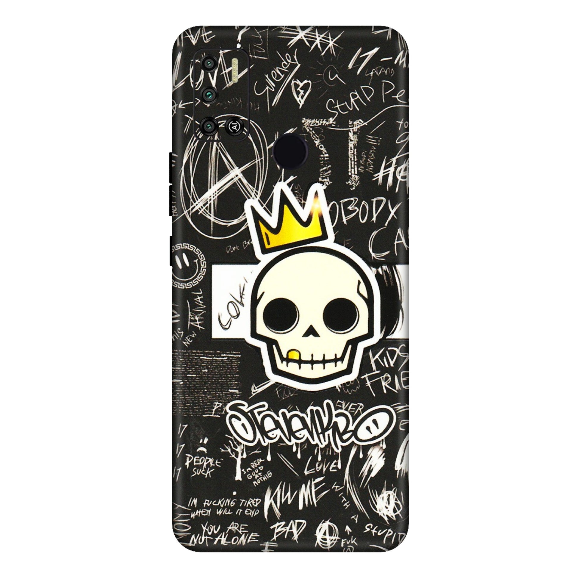 Tecno Phone Skins (All Models) - Funny Skull Black Chalk Grafitti - 3D Embossed Finish (L-22) Tecno Spark 6 AIR