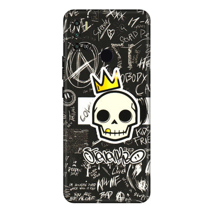 Tecno Phone Skins (All Models) - Funny Skull Black Chalk Grafitti - 3D Embossed Finish (L-22) Tecno Spark 6 AIR