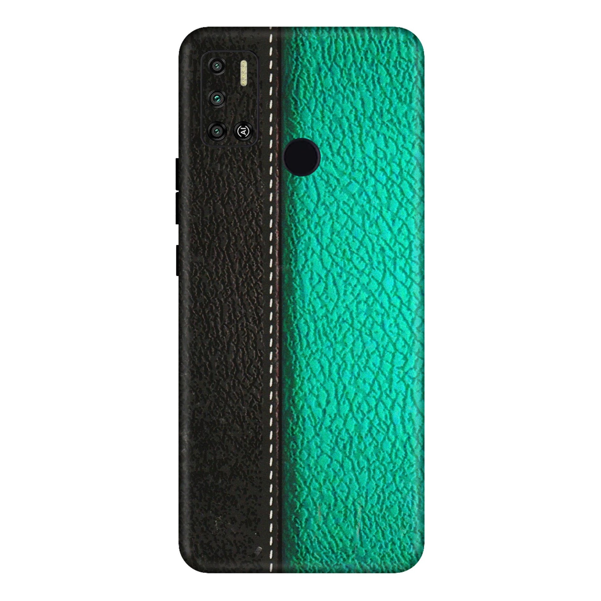 Tecno Phone Skins (All Models) - Black Green Dual Leather Stich - 3D Embossed Finish (L-233) Tecno Spark 6 AIR