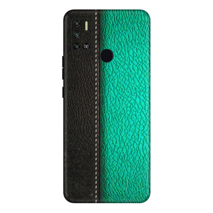 Tecno Phone Skins (All Models) - Black Green Dual Leather Stich - 3D Embossed Finish (L-233) Tecno Spark 6 AIR