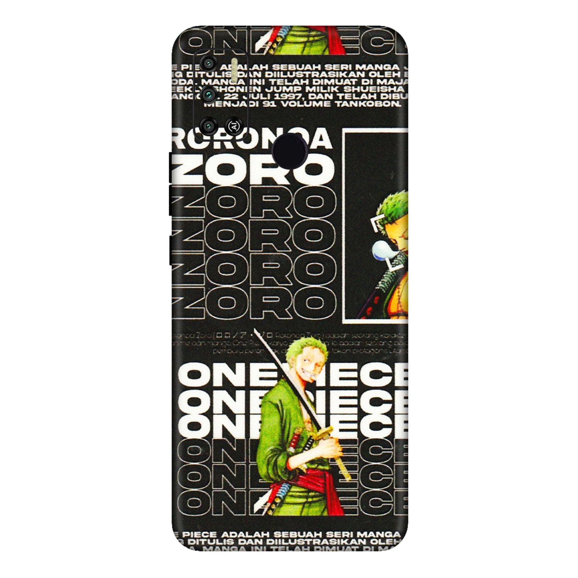 Tecno Phone Skins (All Models) - One Piece Zoro - 3D Embossed Finish (L-250) Tecno Spark 6 AIR