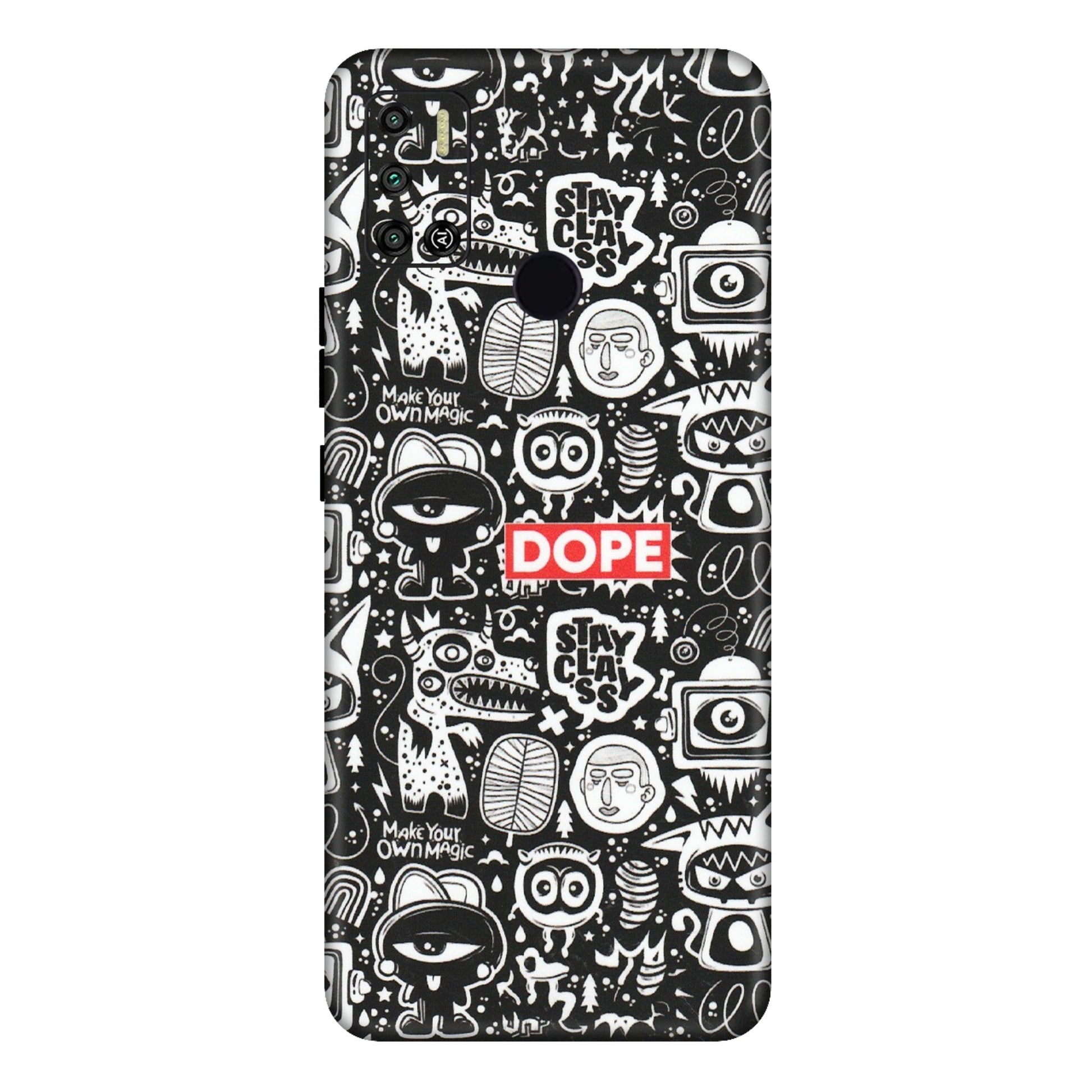 Tecno Phone Skins (All Models) - Dope Stay Classy Black Doodles - Matte Finish (M-126) Tecno Spark 6 AIR