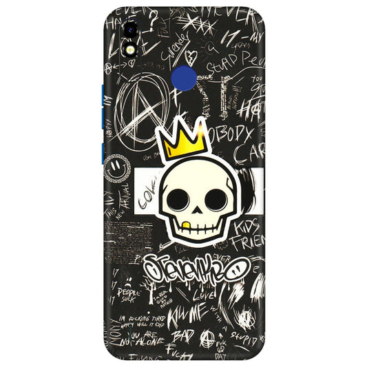 Tecno Phone Skins (All Models) - Funny Skull Black Chalk Grafitti - 3D Embossed Finish (L-22) Tecno Spark Go Plus