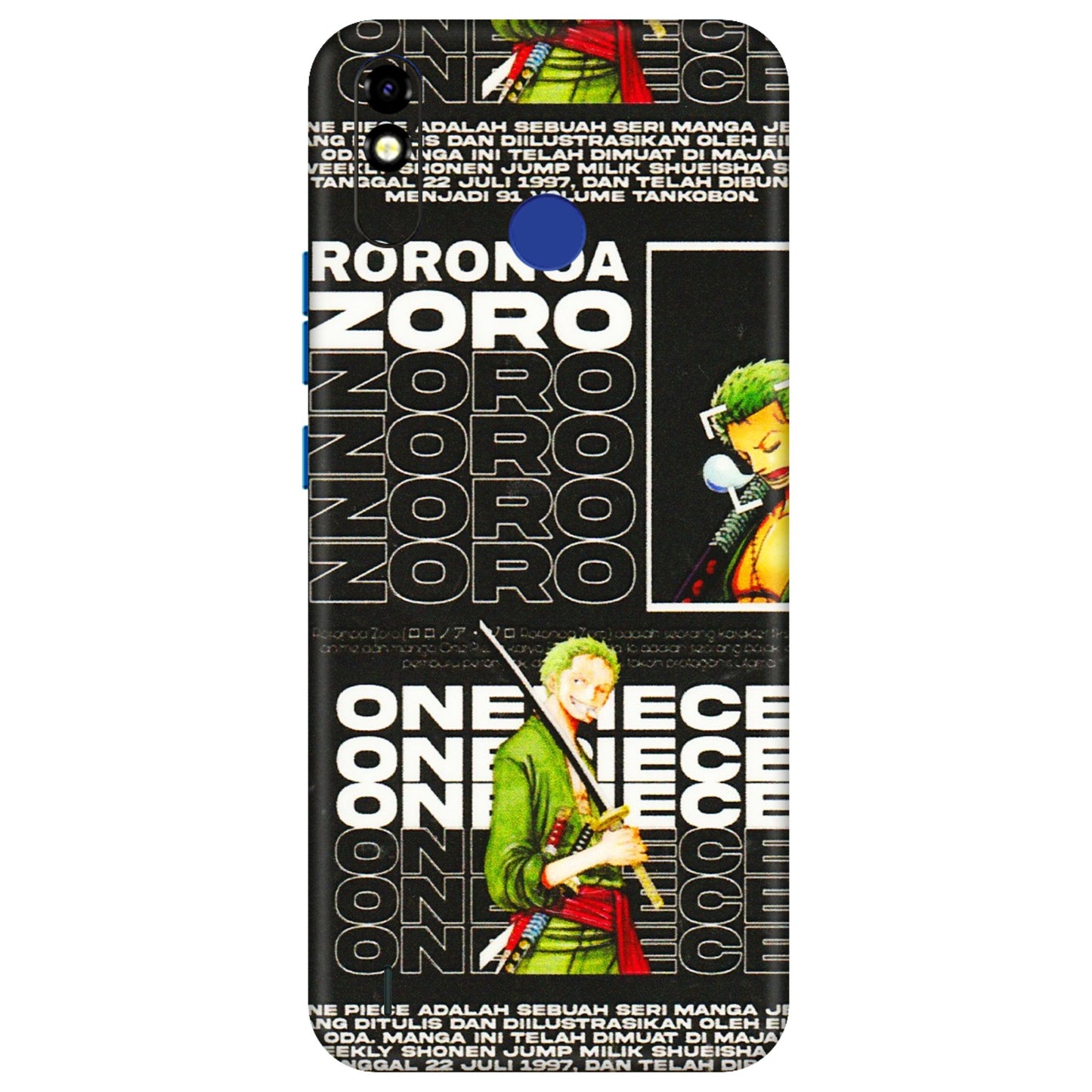 Tecno Phone Skins (All Models) - One Piece Zoro - 3D Embossed Finish (L-250) Tecno Spark Go Plus