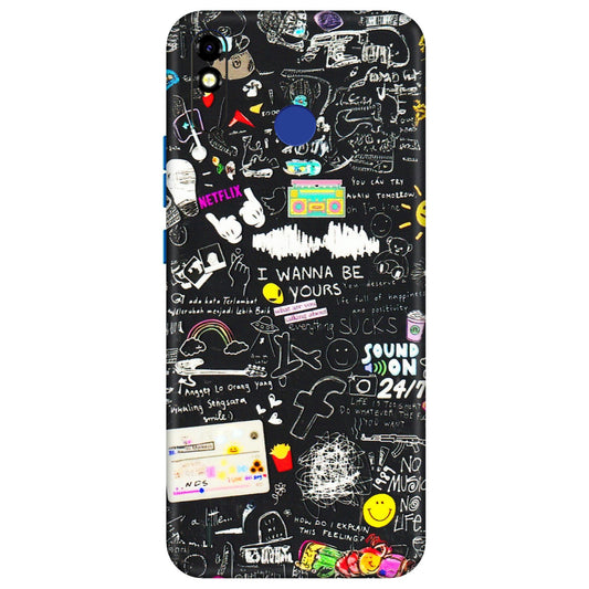 Tecno Phone Skins (All Models) - Black Creatives Doodles - 3D Embossed Finish (L-311) Tecno Spark Go Plus