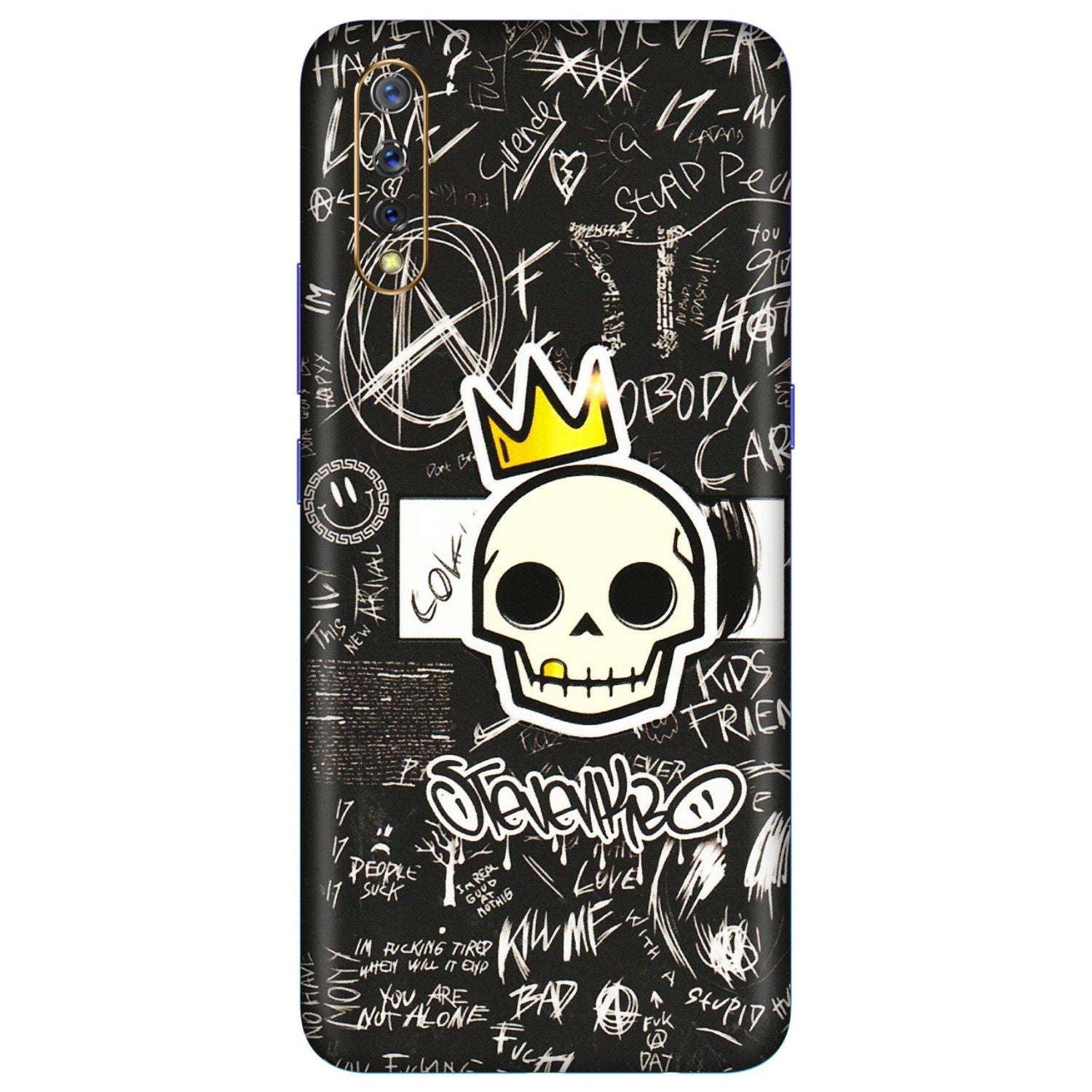 VIVO Z/V/X/T/U/S Series Phone Skins (All Models) - Funny Skull Black Chalk Grafitti - 3D Embossed Finish (L-22) Vivo S1