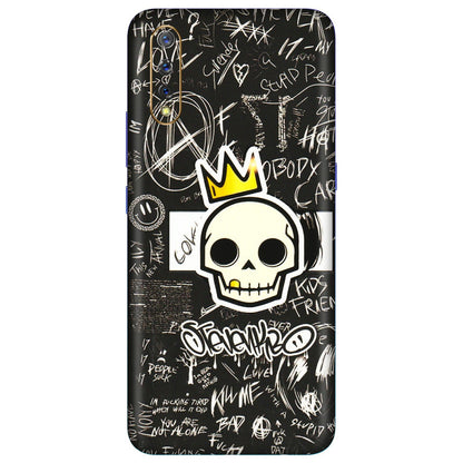 VIVO Z/V/X/T/U/S Series Phone Skins (All Models) - Funny Skull Black Chalk Grafitti - 3D Embossed Finish (L-22) Vivo S1