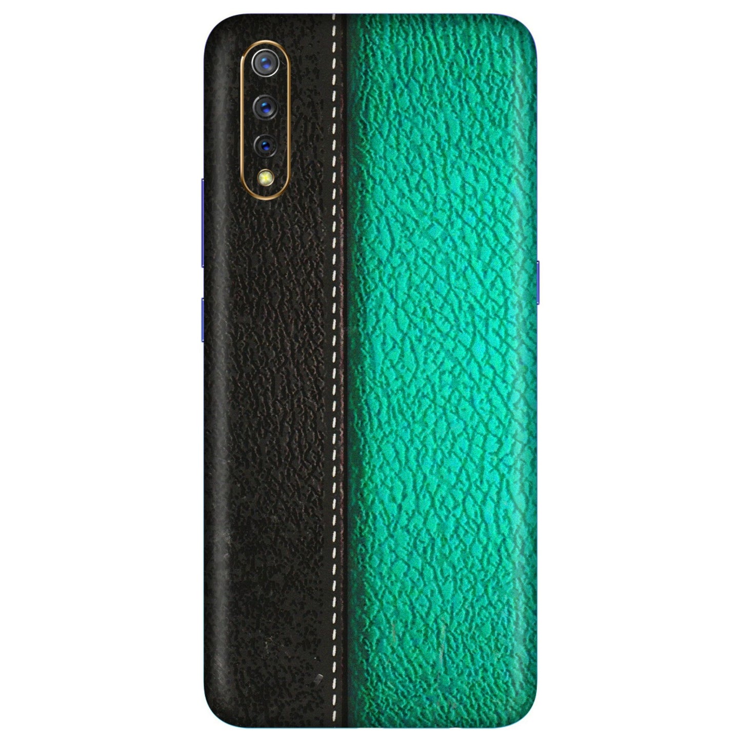 VIVO Z/V/X/T/U/S Series Phone Skins (All Models) - Black Green Dual Leather Stich - 3D Embossed Finish (L-233) Vivo S1
