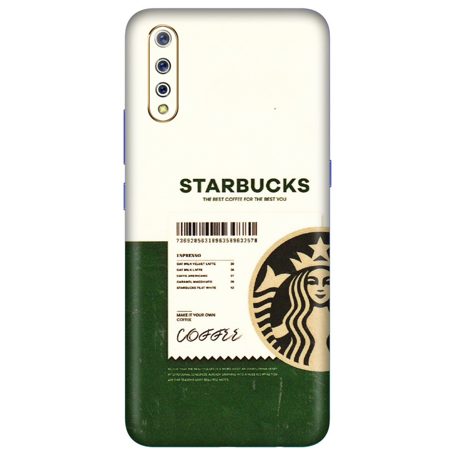 VIVO Z/V/X/T/U/S Series Phone Skins (All Models) - Starbucks Barcode - 3D Embossed Finish (L-308) Vivo S1