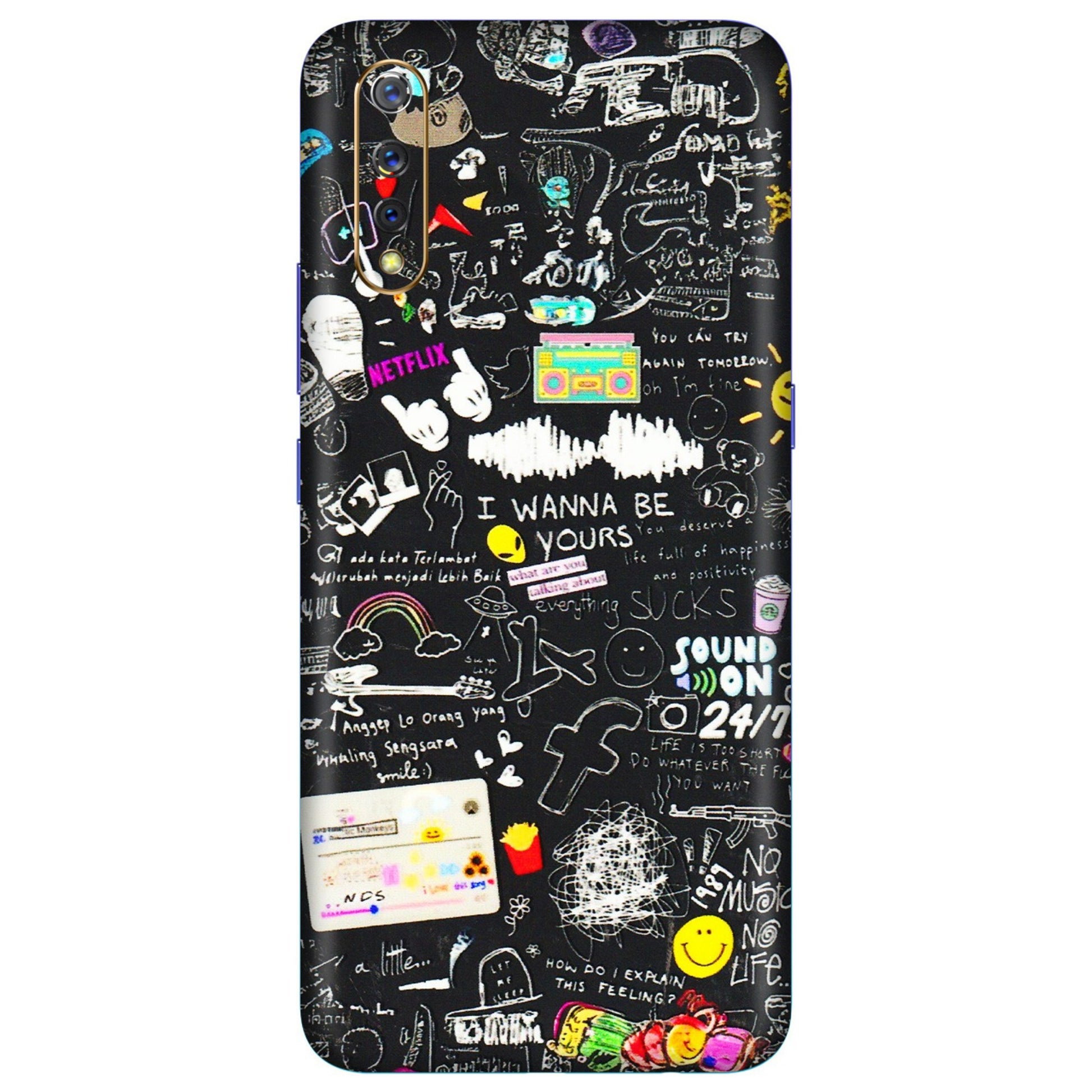 VIVO Z/V/X/T/U/S Series Phone Skins (All Models) - Black Creatives Doodles - 3D Embossed Finish (L-311) Vivo S1