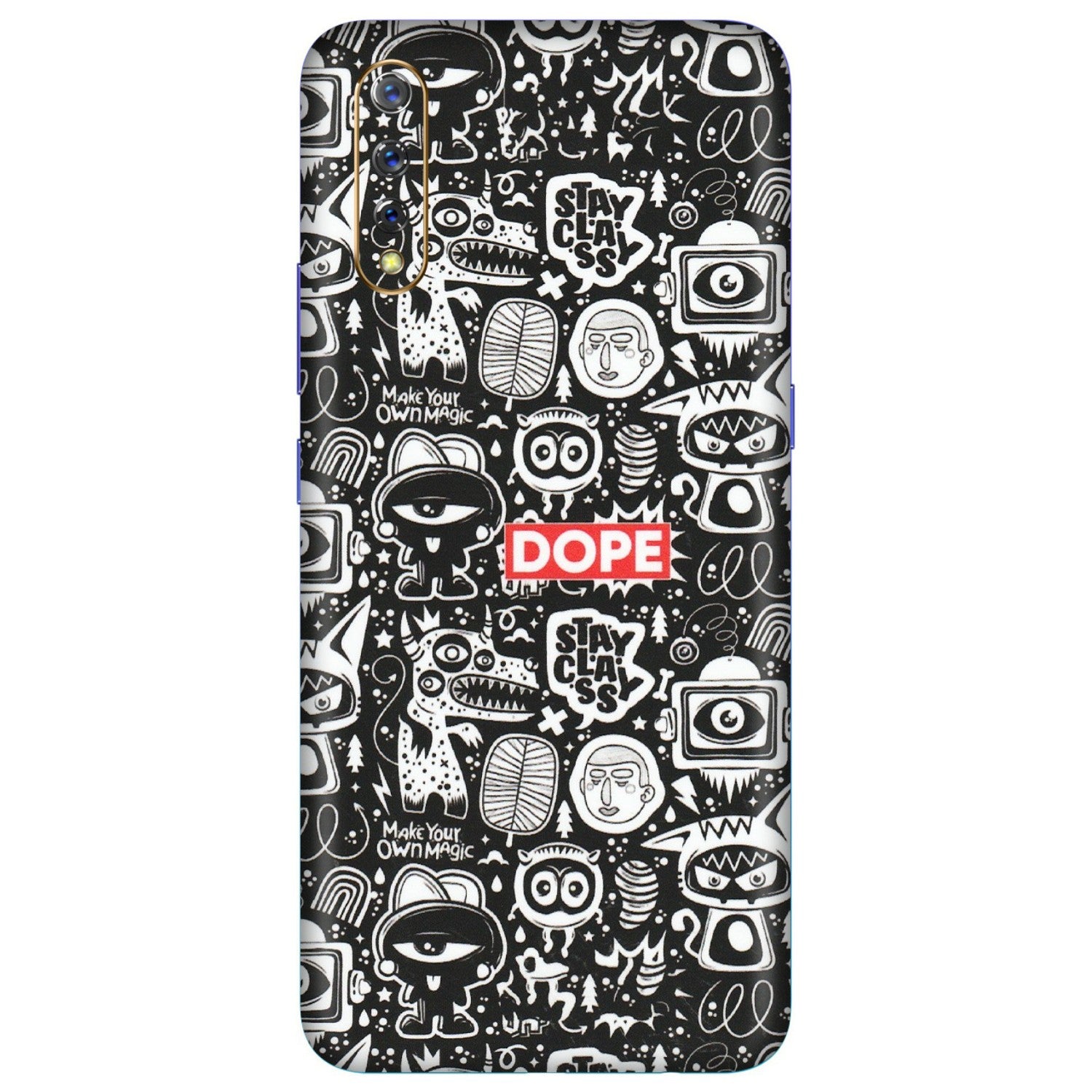 VIVO Z/V/X/T/U/S Series Phone Skins (All Models) - Dope Stay Classy Black Doodles - Matte Finish (M-126) Vivo S1