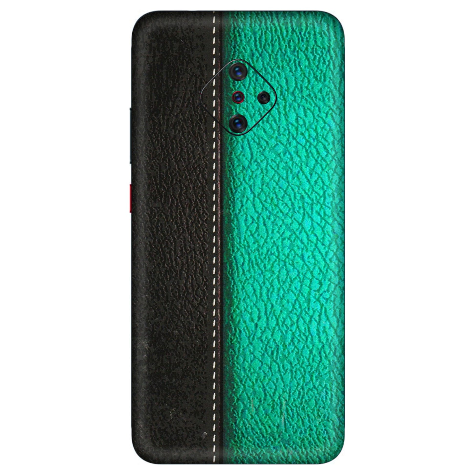 VIVO Z/V/X/T/U/S Series Phone Skins (All Models) - Black Green Dual Leather Stich - 3D Embossed Finish (L-233) Vivo S1 Pro
